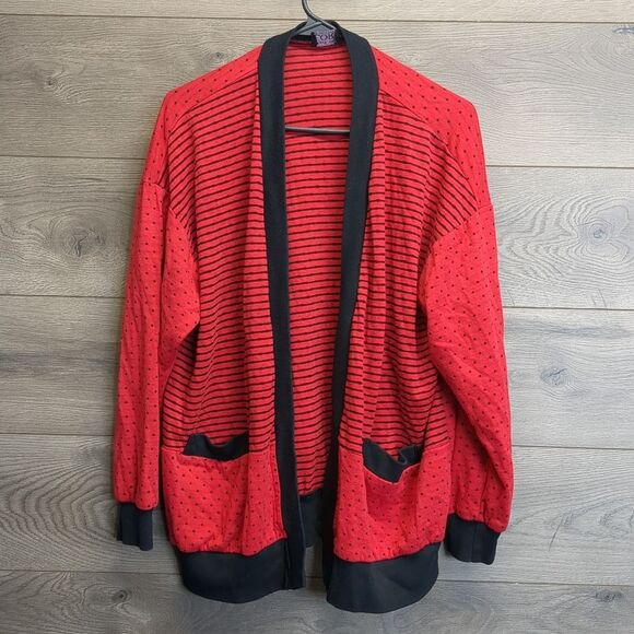 Lori From California Red and Black Striped Cardigan Womens Size XL - Picture 1 of 6